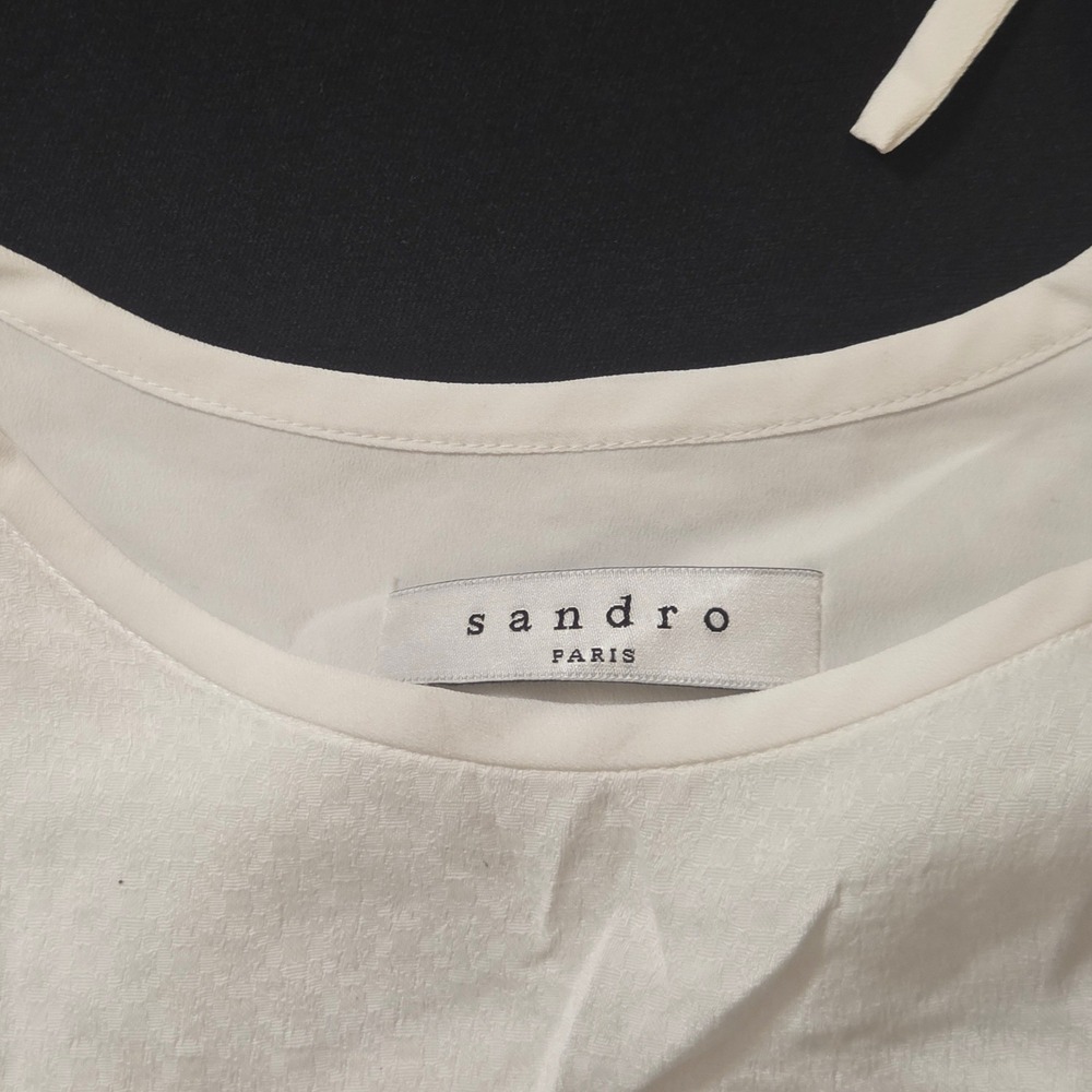 Sandro Paris Womens White Textured Open Back Tie Detail Long Sleeve Top Size 1 - Picture 3 of 11